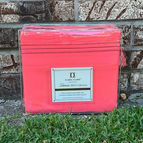 NEW 1800 Thread Count: CORAL Color, Deep Pockets, Premier 4 Piece Bed Sheet Set - Picture 1 of 2